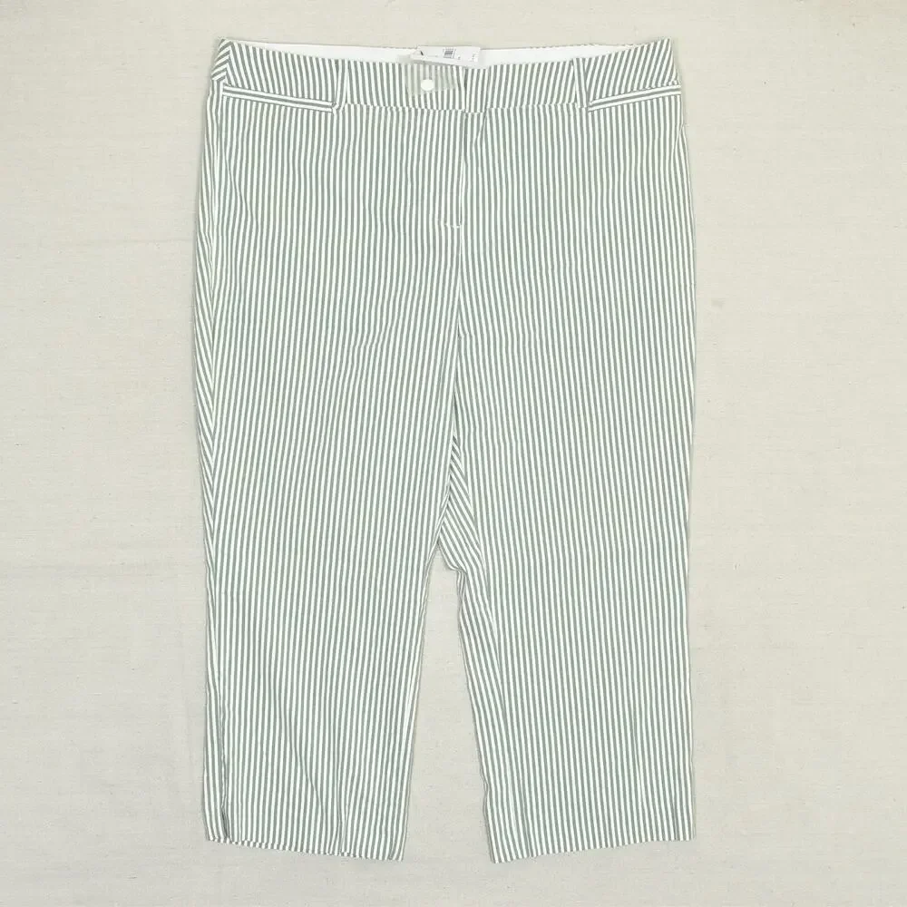 NEW Lane Bryant Women's Capri Pants Straight Striped Cotton Blend Green Size 18